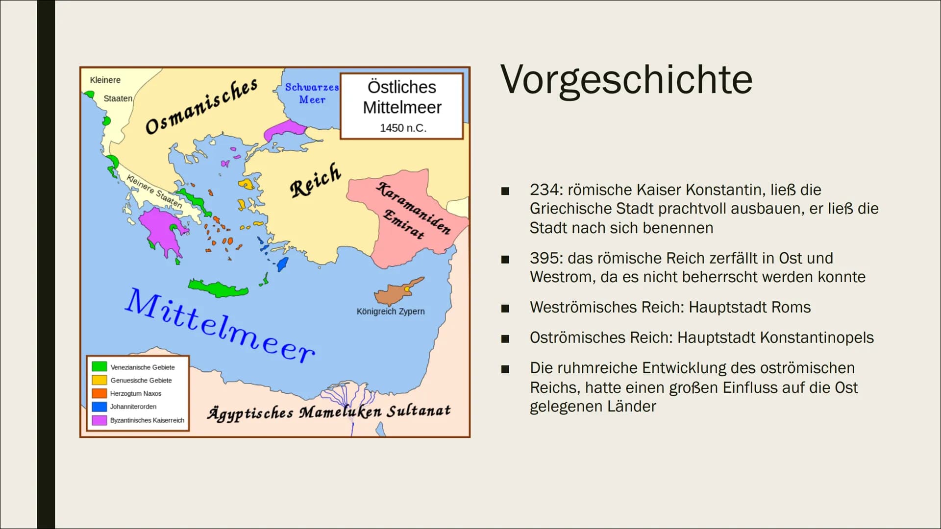 ENTSTEHUNG
DES
OSMANISCHEN
REICHES
Eroberung Konstantinopels 1453
HARPERERER
TOIMEN Inhalt der Präsentation
Vorgeschichte
Eroberung Konstant