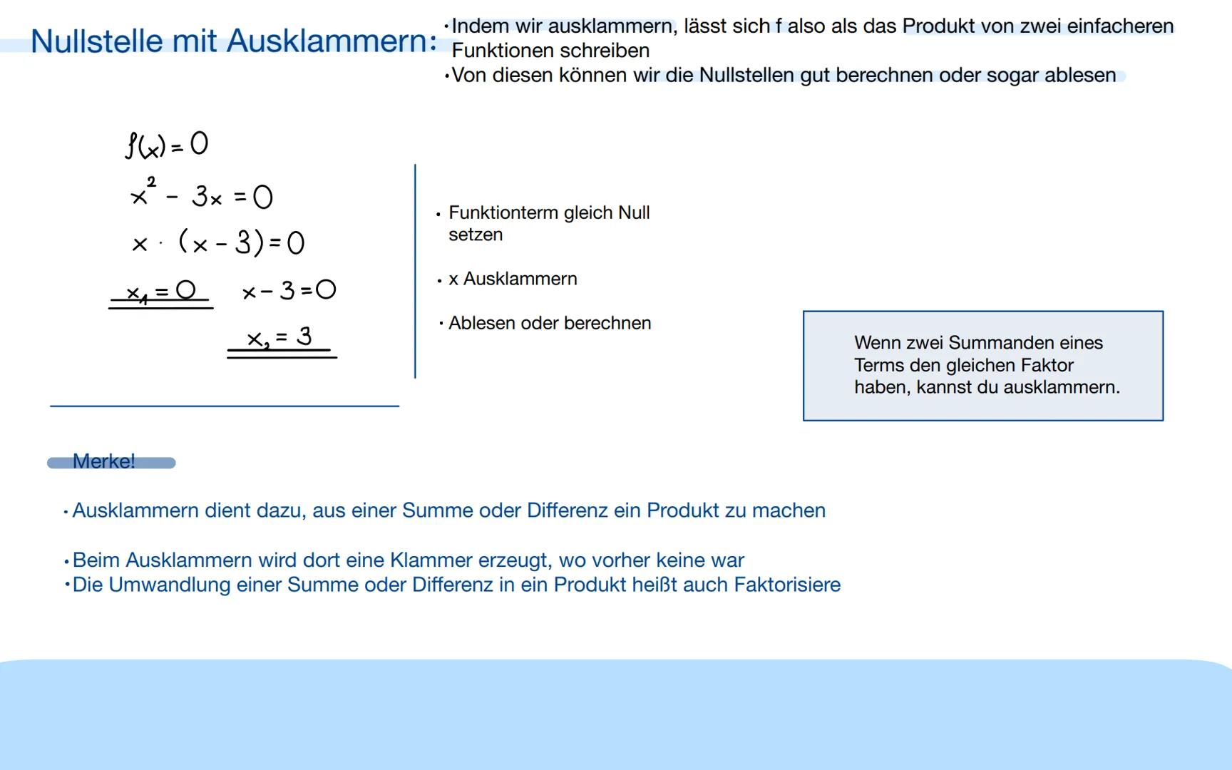Nullstellen:
Die Bedingung für die Nullstellen X einer Funktion f lautet: f(x) = 0
ул
-2
T-1
1
f(x)=x-2
2
Mathe
=> einfache Nullstellen
- Sc