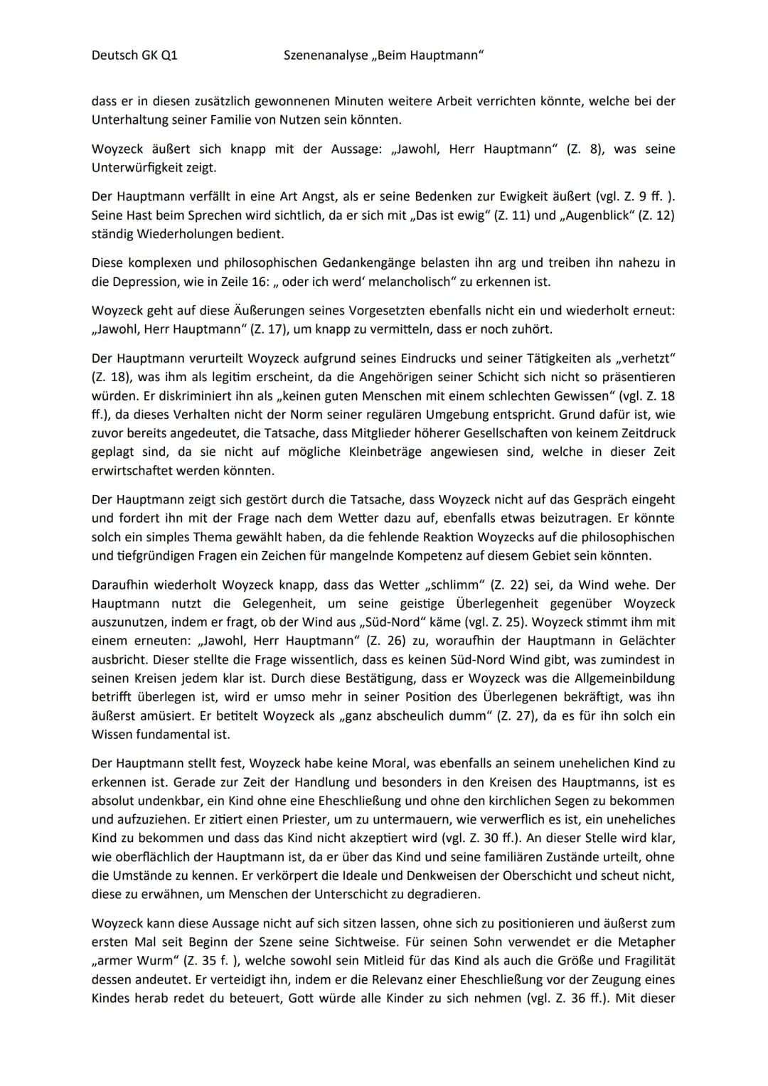 Deutsch GK Q1
Szenenanalyse ,,Beim Hauptmann"
Das Dramenfragment ,,Woyzeck", welches 1836 von Georg Büchner verfasst und nach seinem Tod
ver