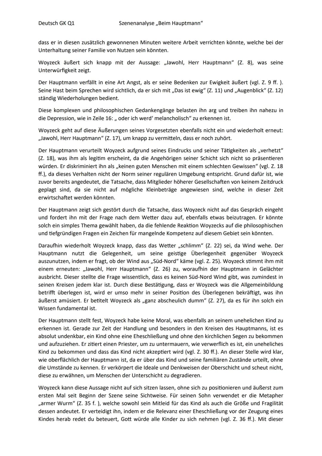 Deutsch GK Q1
Szenenanalyse ,,Beim Hauptmann"
Das Dramenfragment ,,Woyzeck", welches 1836 von Georg Büchner verfasst und nach seinem Tod
ver