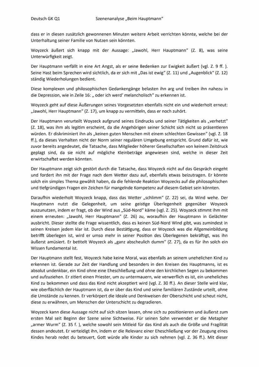 Deutsch GK Q1
Szenenanalyse ,,Beim Hauptmann"
Das Dramenfragment ,,Woyzeck", welches 1836 von Georg Büchner verfasst und nach seinem Tod
ver