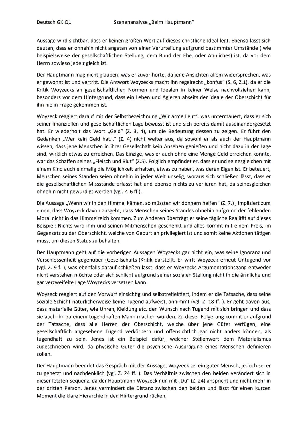 Deutsch GK Q1
Szenenanalyse ,,Beim Hauptmann"
Das Dramenfragment ,,Woyzeck", welches 1836 von Georg Büchner verfasst und nach seinem Tod
ver