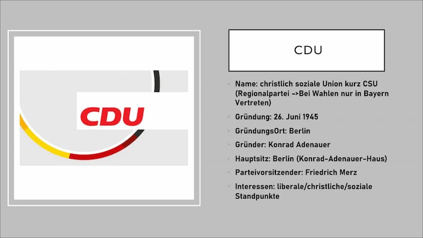 CDU&CSU
Von Lilly, Kresteen und Emily Inhalt
●
●
●
CDU
CSU
Geschichte der CDU
Zeitleiste der Bundeskanzler/innen
Grundwerte
Kommunal Büro de