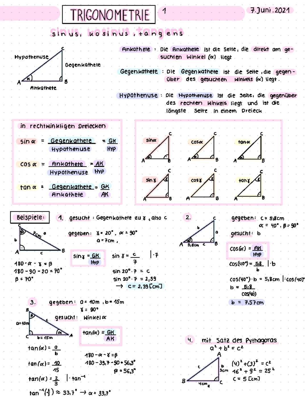 Sinus, Cosinus, Tangens und Potenzen einfach erklärt für die 9. und 10. Klasse