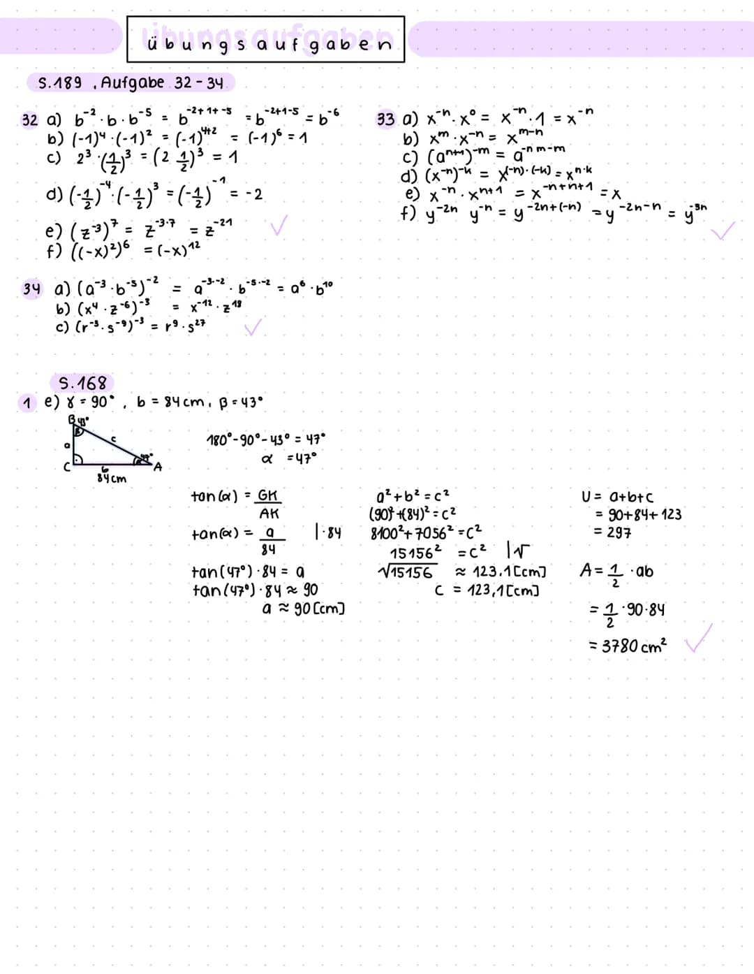 Hypothenuse
A
A
Ankathete
COS α =
tan α =
Beispiele:
in rechtwinkligen Dreiecken
sin α = Gegenkathete = GK
Hypothenuse Hyp
a=10m
7cm
TRIGONO