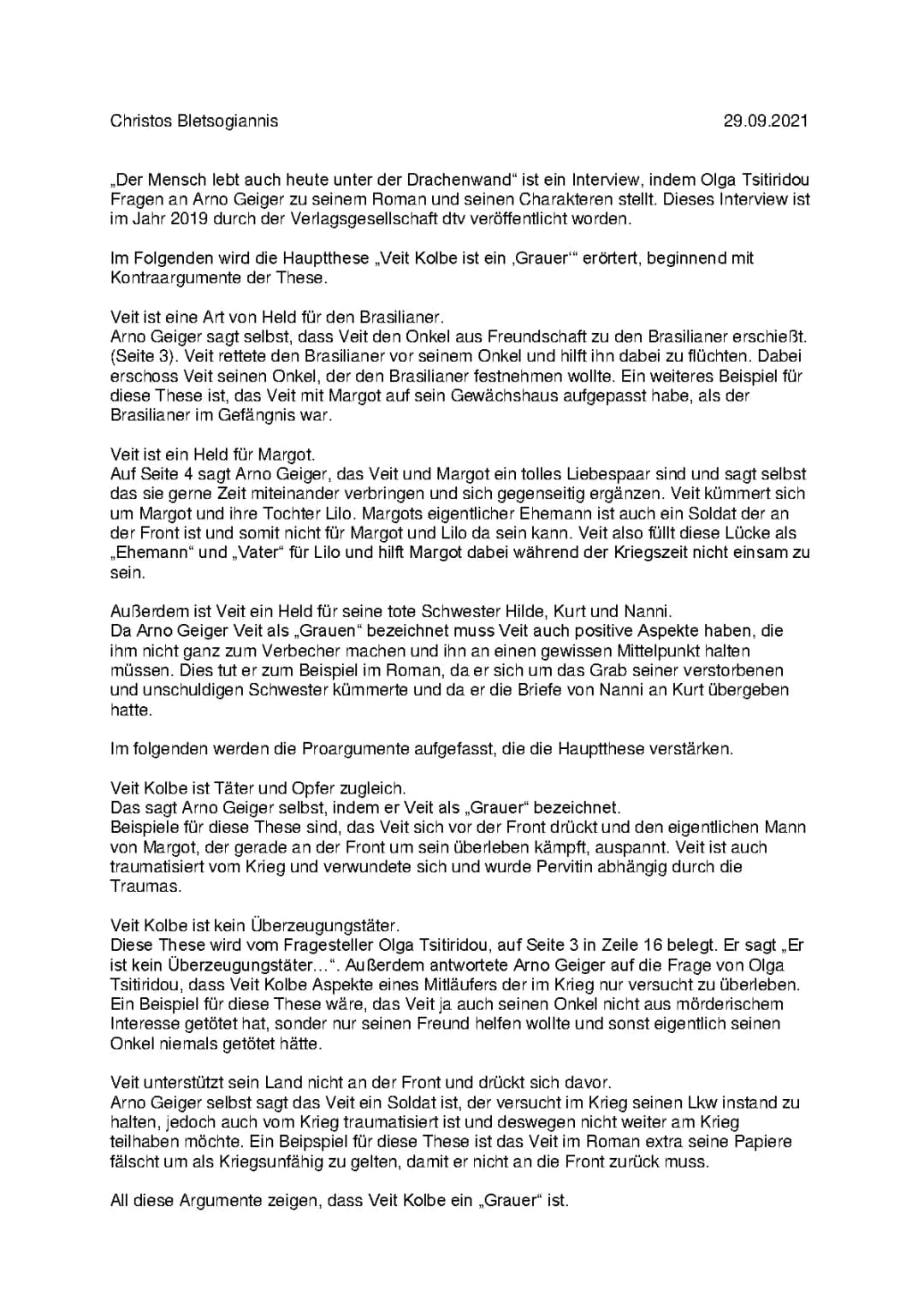 Wer ist Veit Kolbe? Charakterisierung und Entwicklung in 'Unter der Drachenwand'