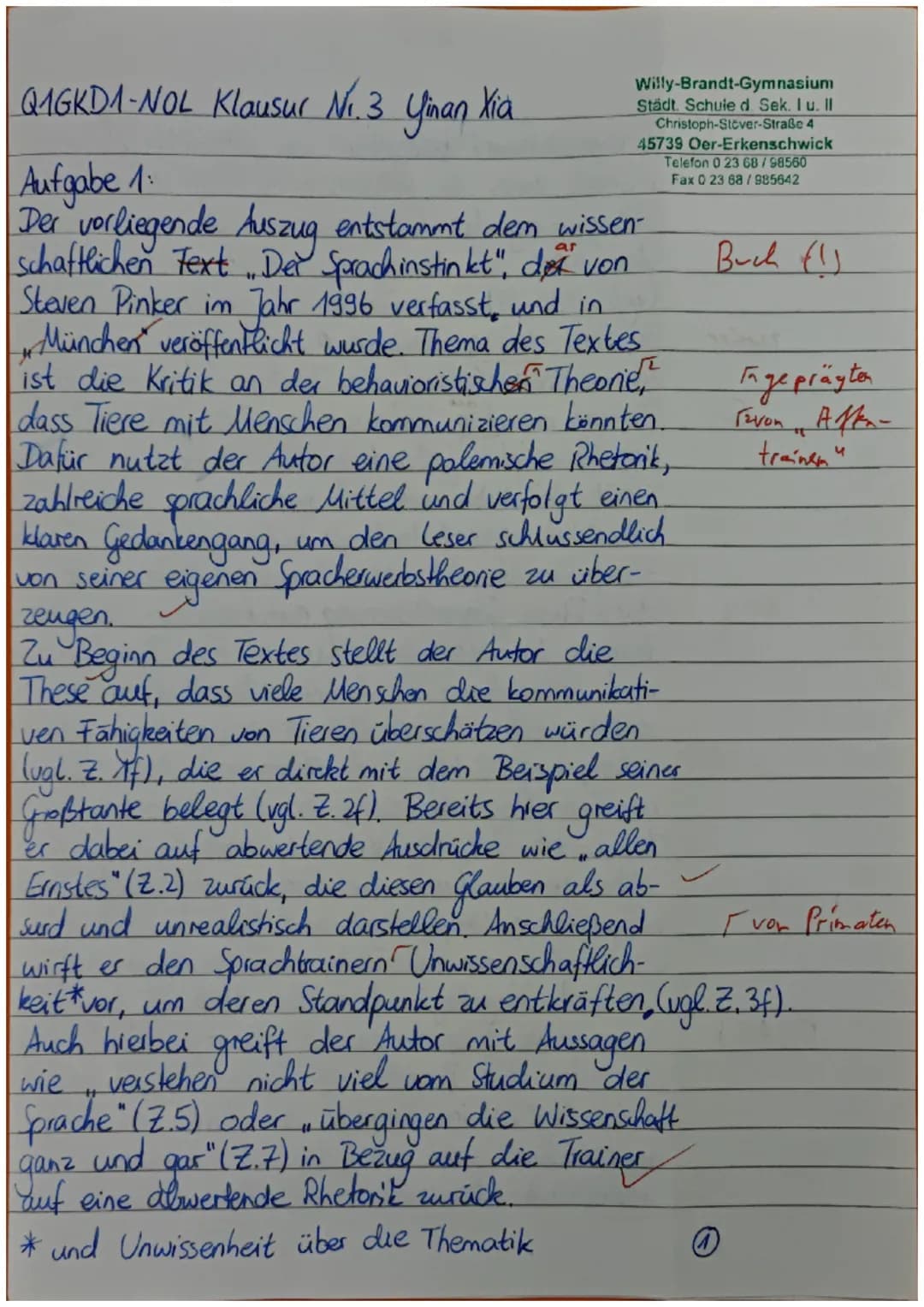 WBG Oer-Erkenschwick
Deutsch-Grundkurse Q 1.2 (NOL)
Bearbeiten Sie schriftlich folgende Aufgaben:
3. Klausur
1. Analysieren Sie den vorliege