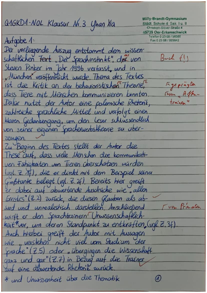 WBG Oer-Erkenschwick
Deutsch-Grundkurse Q 1.2 (NOL)
Bearbeiten Sie schriftlich folgende Aufgaben:
3. Klausur
1. Analysieren Sie den vorliege