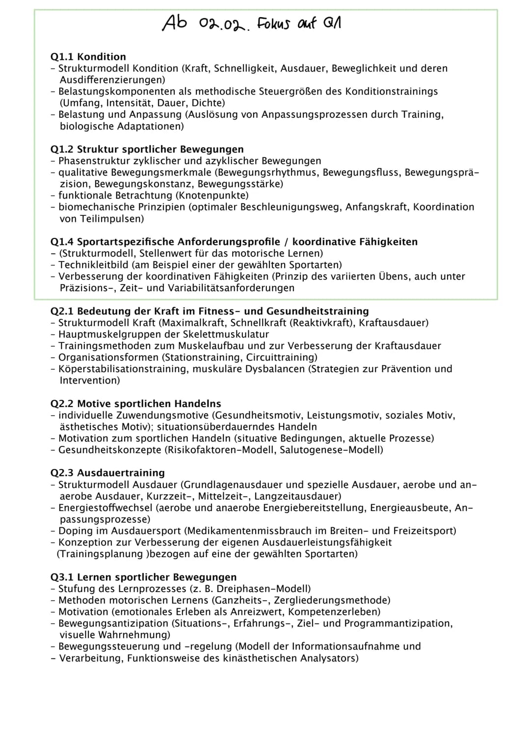 Sport Abitur 2021
Hessen Ab 02.02. Fokus auf Q
Q1.1 Kondition
- Strukturmodell Kondition (Kraft, Schnelligkeit, Ausdauer, Beweglichkeit und 