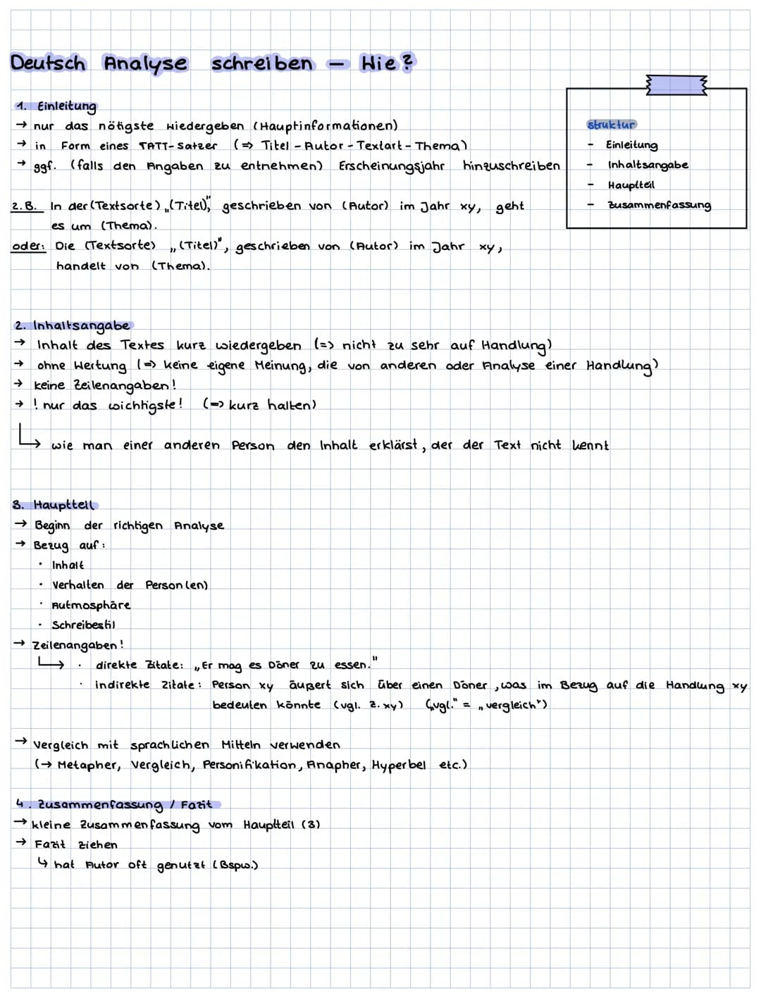 Deutsch Analyse schreiben Hie?
1. Einleitung
→nur
das nötigste wiedergeben (Hauptinformationen)
→in Form eines TATT-Satzer (Titel - Autor - 
