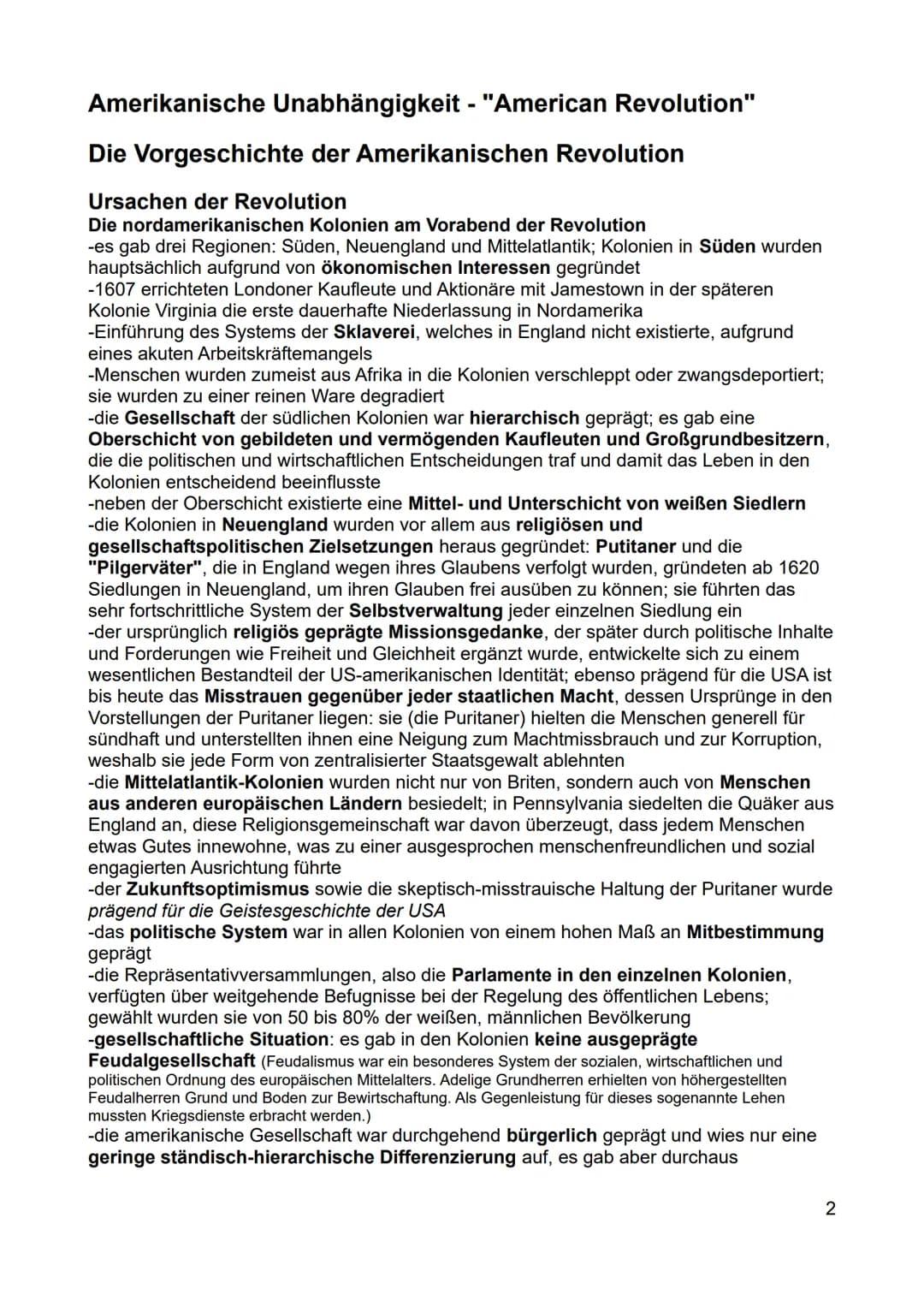 Inhaltsverzeichnis - Rahmenthema 1
Amerikanische Unabhängigkeit - "American Revolution".
Die Vorgeschichte der Amerikanischen Revolution....