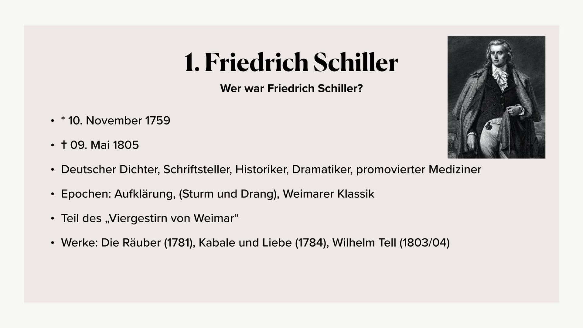 V
elle
Kabale und Liebe
OTEL
Frama der Aufklän
Paula Zimny Gliederung
1. Friedrich Schiller
2. Wiederholung Aufklärung
3. Das Werk
1. Inhalt
