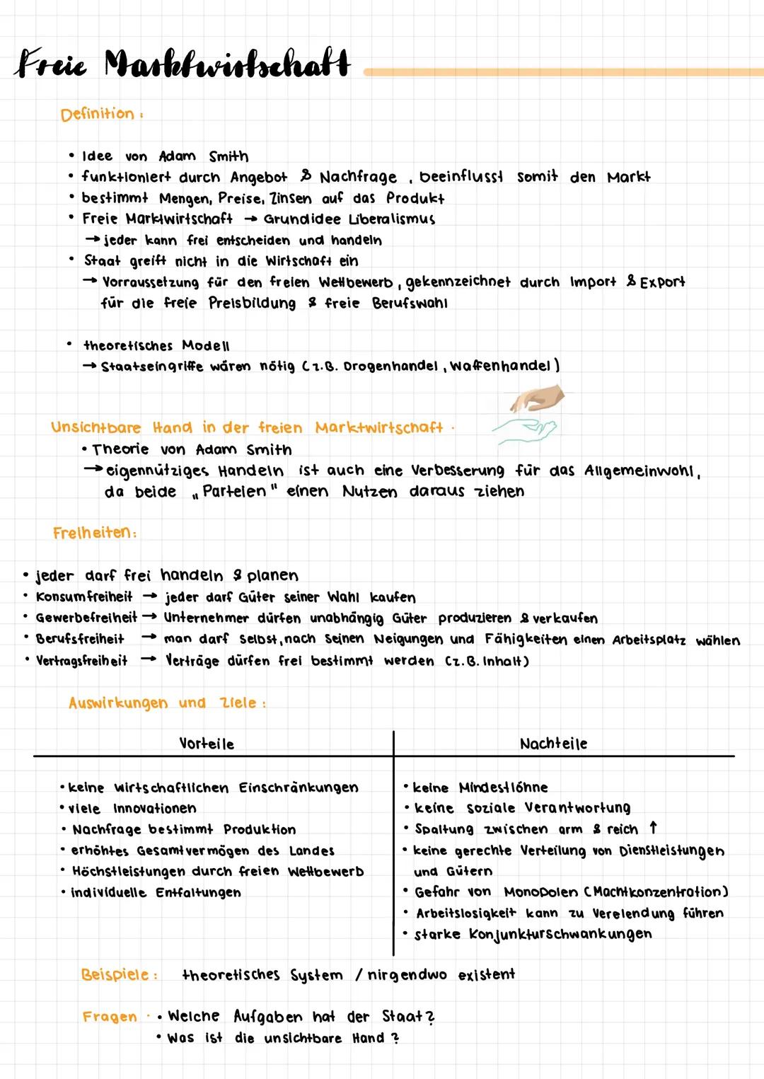 Freie Marktwirtschaft
.
●
●
.
Definition:
● Idee von Adam Smith
funktioniert durch Angebot & Nachfrage, beeinflusst somit den Markt
• bestim