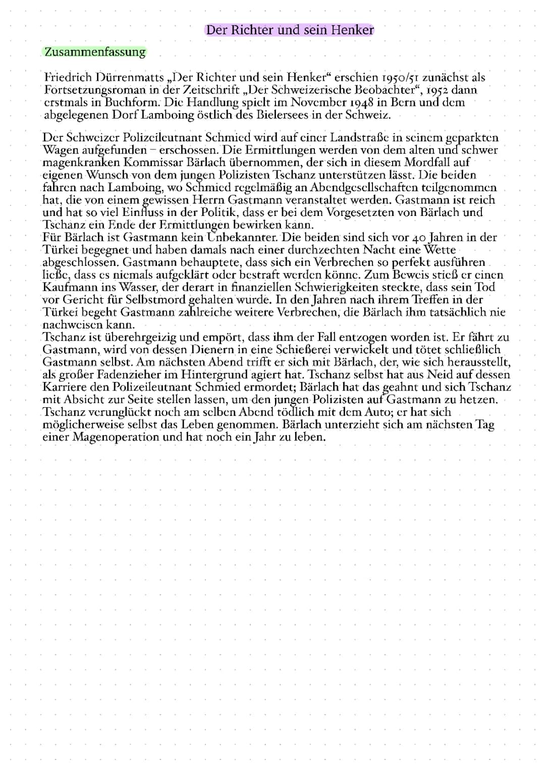Der Richter und sein Henker Zusammenfassung und Charakterisierung aller Personen