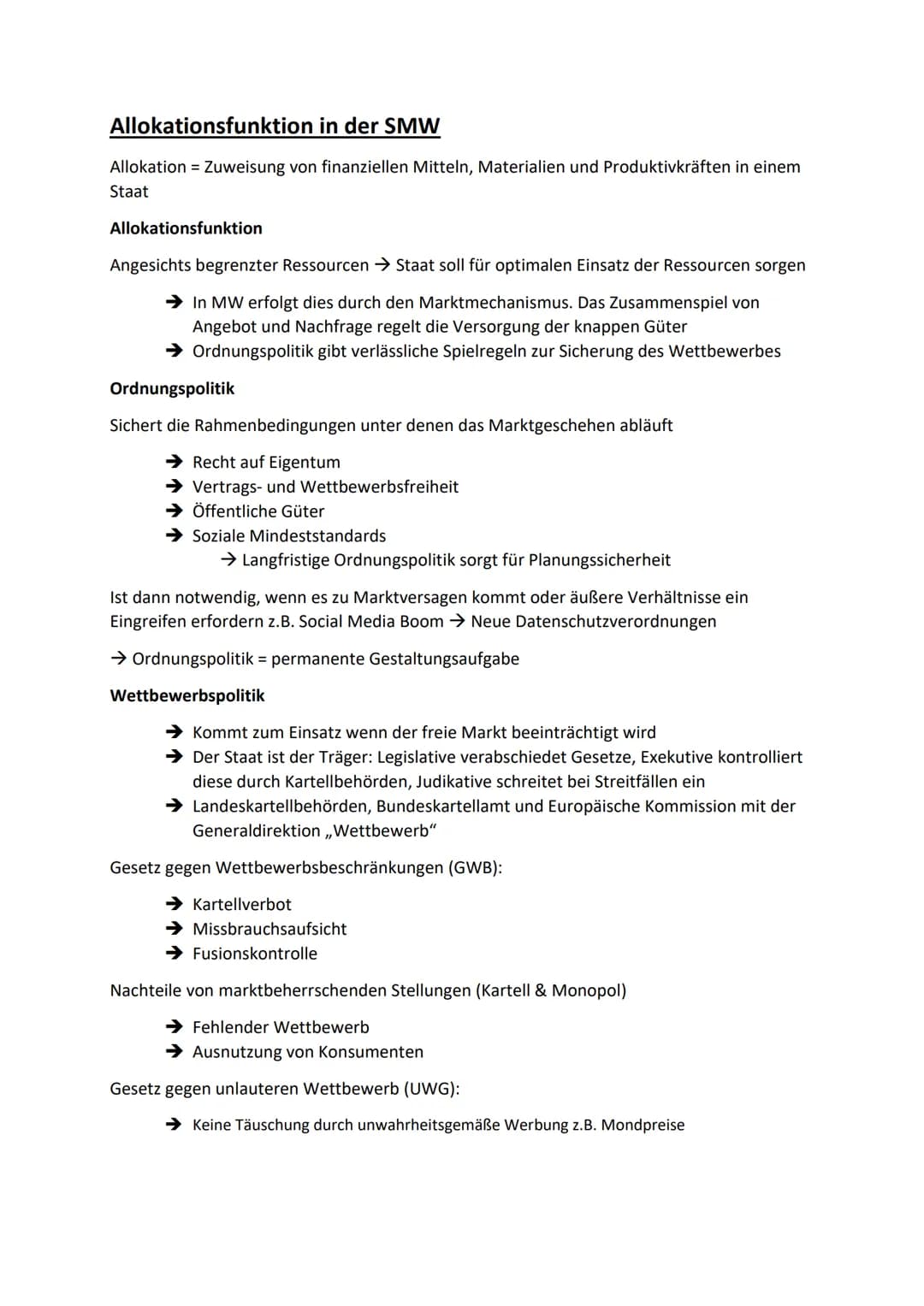 Allokationsfunktion in der SMW
Allokation = Zuweisung von finanziellen Mitteln, Materialien und Produktivkräften in einem
Staat
Allokationsf