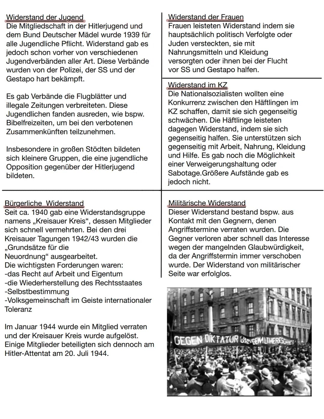 Gründe für den Widerstand
WIDERSTAND IM NATIONALSOZIALISMUS
Es gab:
- politische Gründe (Ablehnung der NS-Ideologie)
-
• religiöse Gründe (A