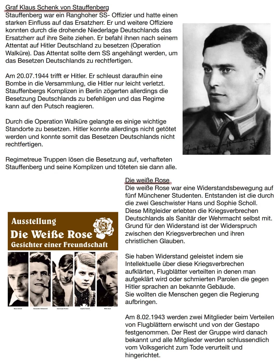 Gründe für den Widerstand
WIDERSTAND IM NATIONALSOZIALISMUS
Es gab:
- politische Gründe (Ablehnung der NS-Ideologie)
-
• religiöse Gründe (A