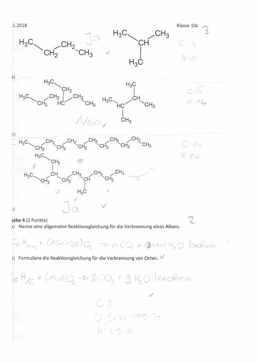 Aufgabe 1 (3 Punkte)
Benenne folgende Moleküle:
H3C
a)
H3C-
6
CH₂
H3C.
H₂C
1
CH₂
CH3
J
CH₂
a) n-Nonan
HC
2
Chemie-Klassenarbeit Nr.1
CH₂
CH₂