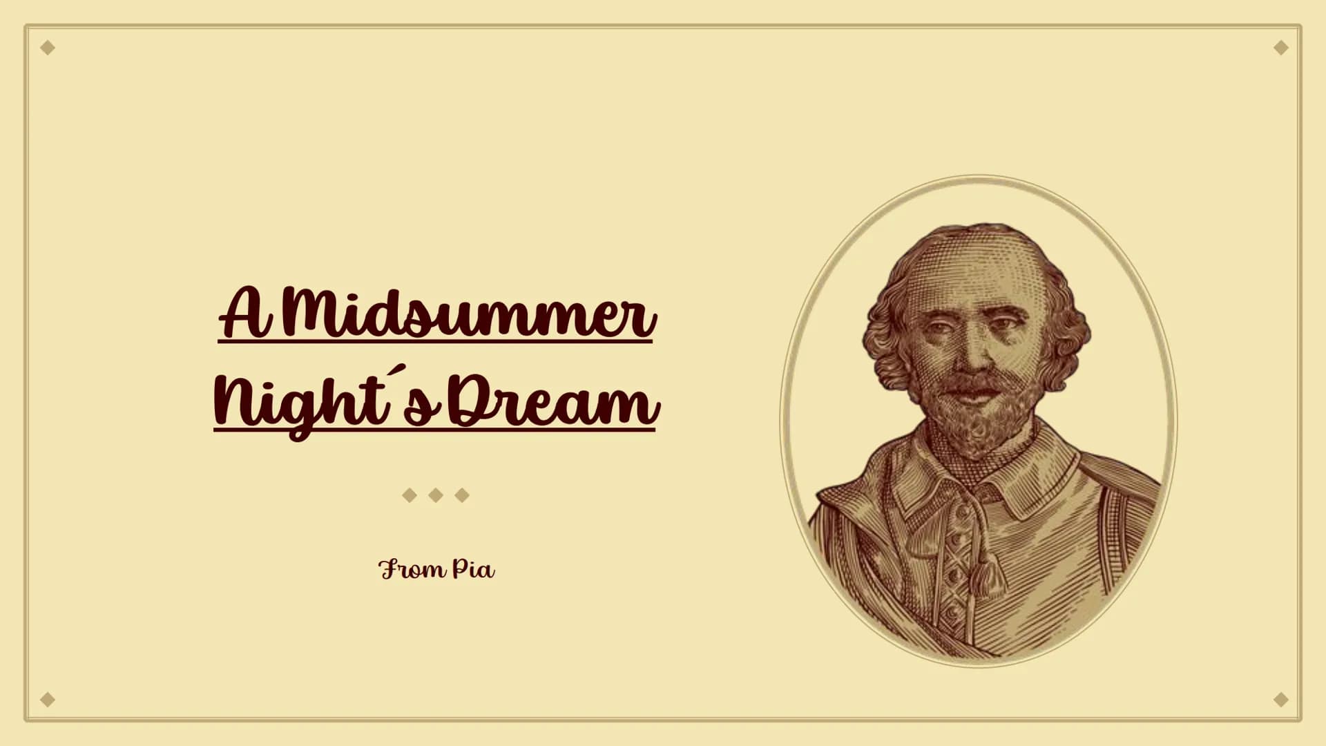 A Midsummer
Night's Dream
From Pia 01.
03.
Table of contents
Most important
characters
Background
information
02.
04.
Summary of the play
Ar