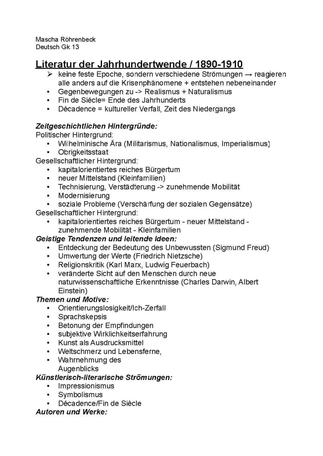 Epoche - Jahrhundertwende