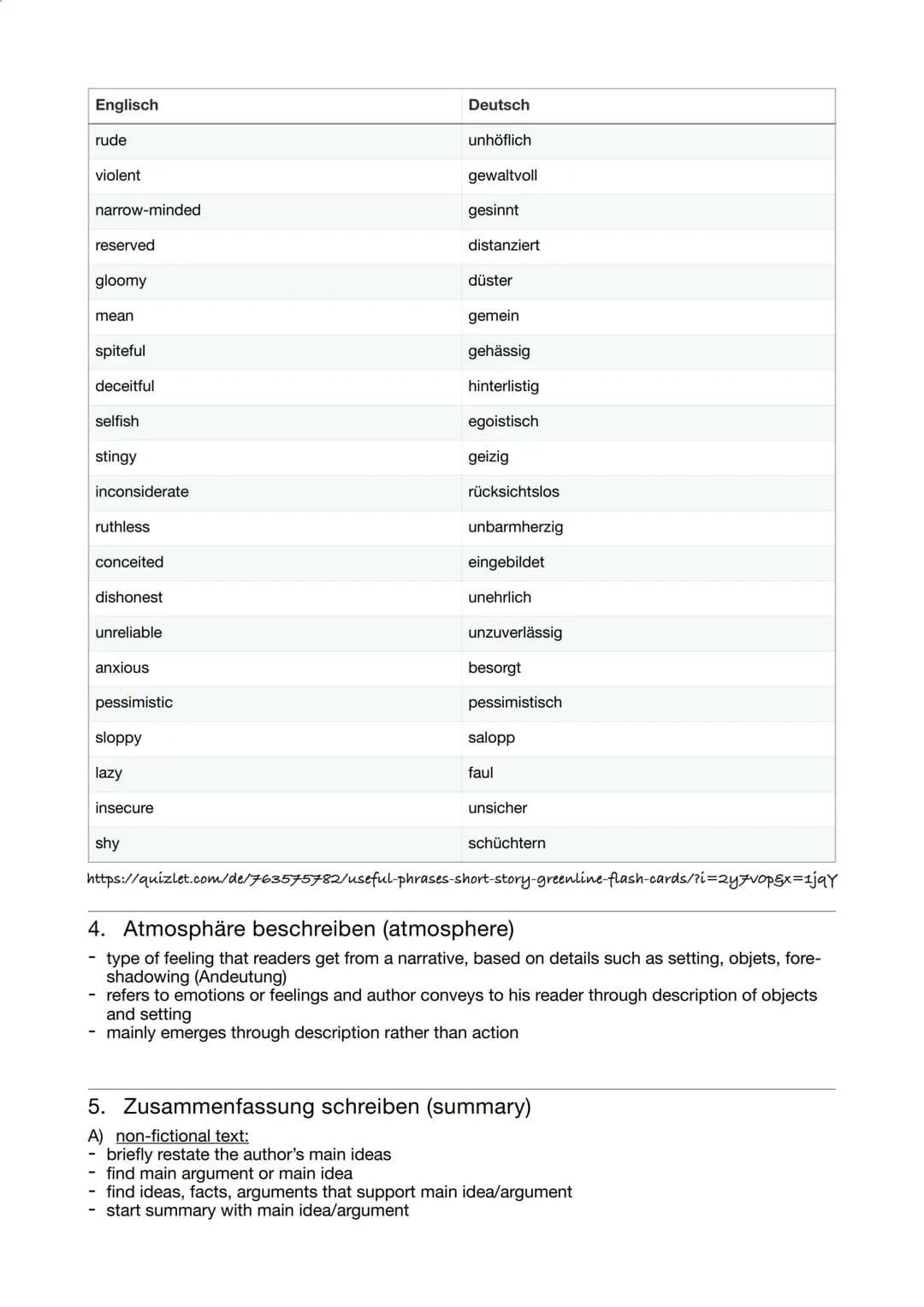 1. Erzählperspektiven (Narrative perspectives)
A) Third-person omniscient narrator:
tells story from the outside
- knows characters' thought