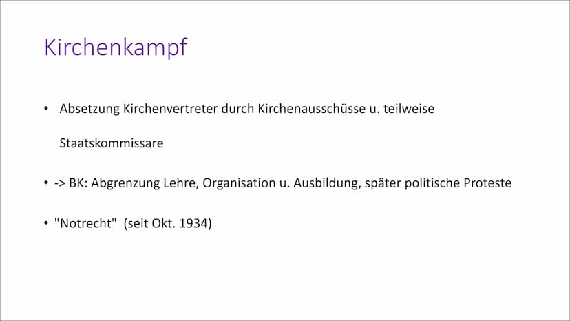 Bekennende Kirche
(BK) Allgemeines
September 1933 Pfarrernotbund
• Januar 1934 ->7000 Pfarrer(1/3 der Geistlichen der ev. Kirche)
• Bekennen