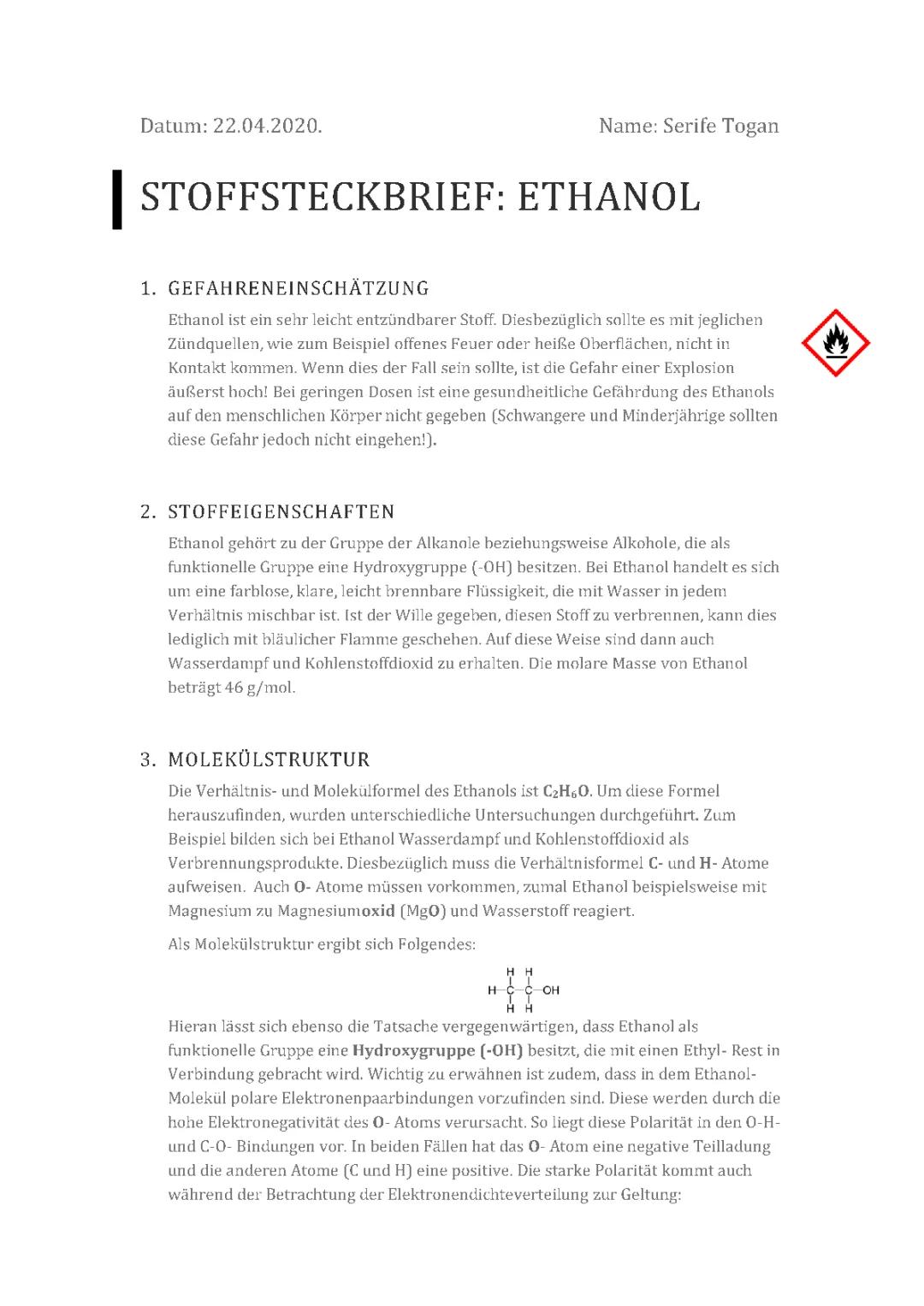 Ethanol Steckbrief: Verwendung, Herstellung und Gefahren