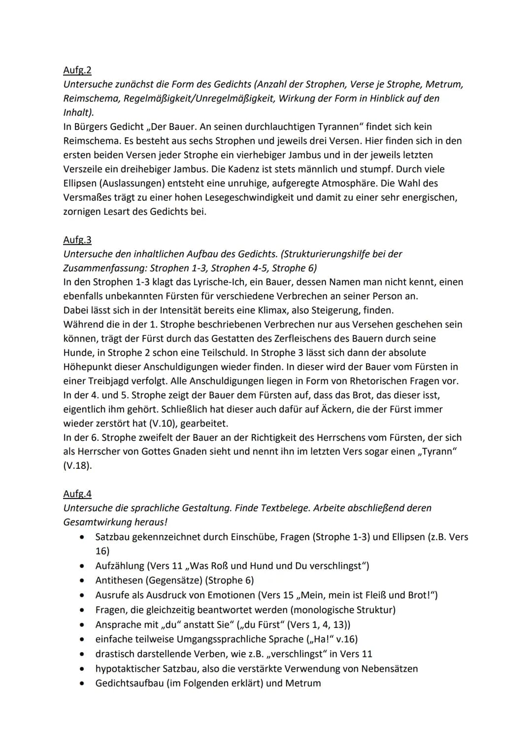 Politische Gedichte - Protest gegen Unterdrückung (Buch, S. 92/93)
Gottfried August Bürger (1776):
Der Bauer
An seinen durchlauchtigen Tyran
