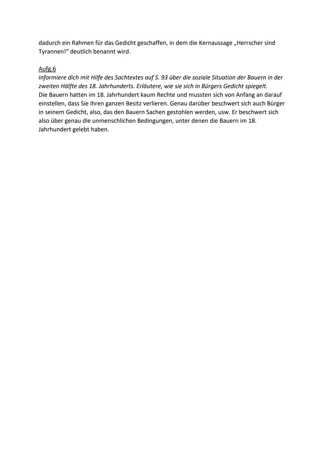Politische Gedichte - Protest gegen Unterdrückung (Buch, S. 92/93)
Gottfried August Bürger (1776):
Der Bauer
An seinen durchlauchtigen Tyran