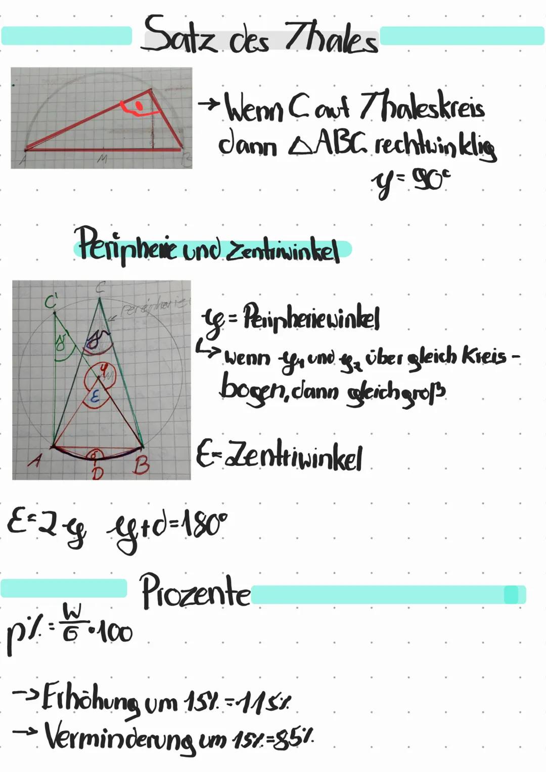 # Satz des Thales

→Wern C aut Thaleskreis
dann ABC rechtwinklig

$y=90$

# Peripherie und Zentriwinkel

C

$y=$ Peripheriewinkel

wenn $y_1
