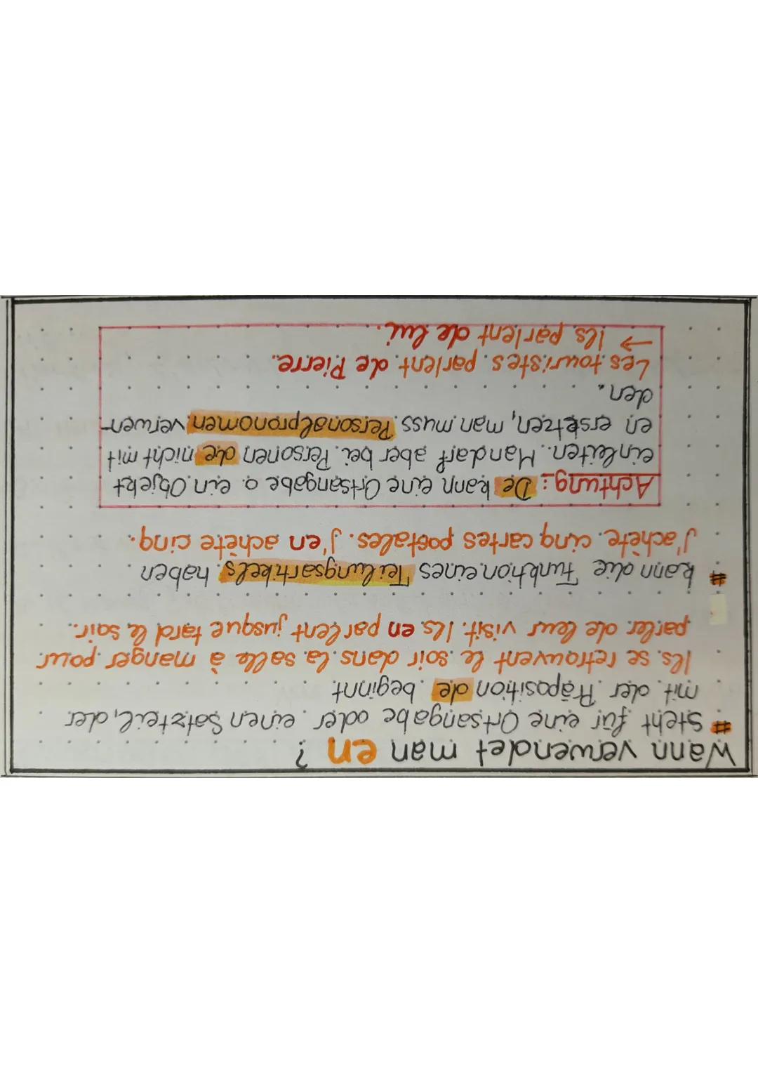 ou
y
Es handelt sich hier um Adverbien, die als Prono-
men gebraucht werden.
En
en die Adverbial pronomen
Wann verwendet man Y ?
# Ortsangab