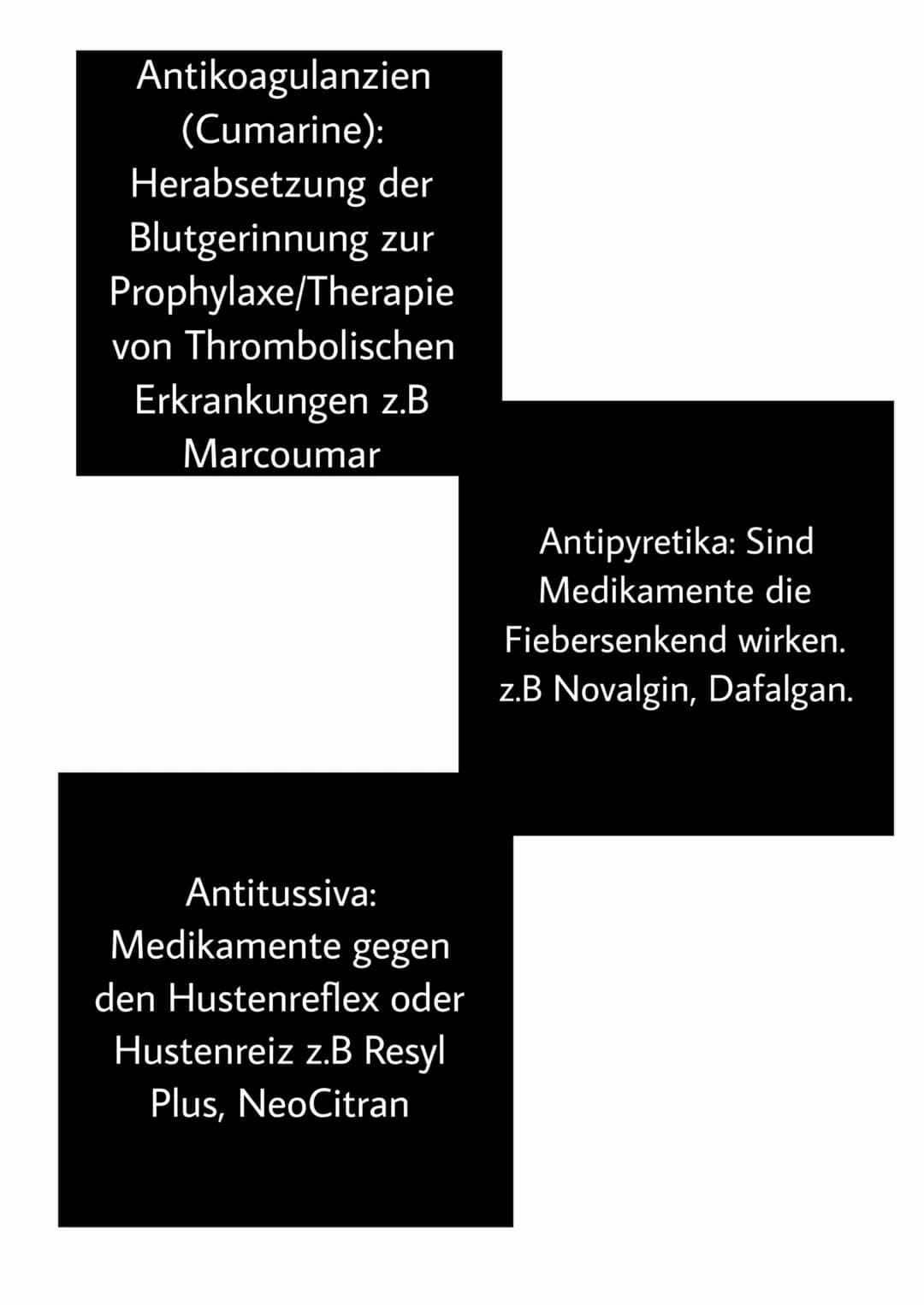 MEDIKAMENTENGRUPPEN
WIRKUNG & BEISPIELE
Analgetika: Sind
Schmerzmedikamente dazu
gehören z.B Dafalgan,
Panadol
Antidiabetika (Insulin):
Sind