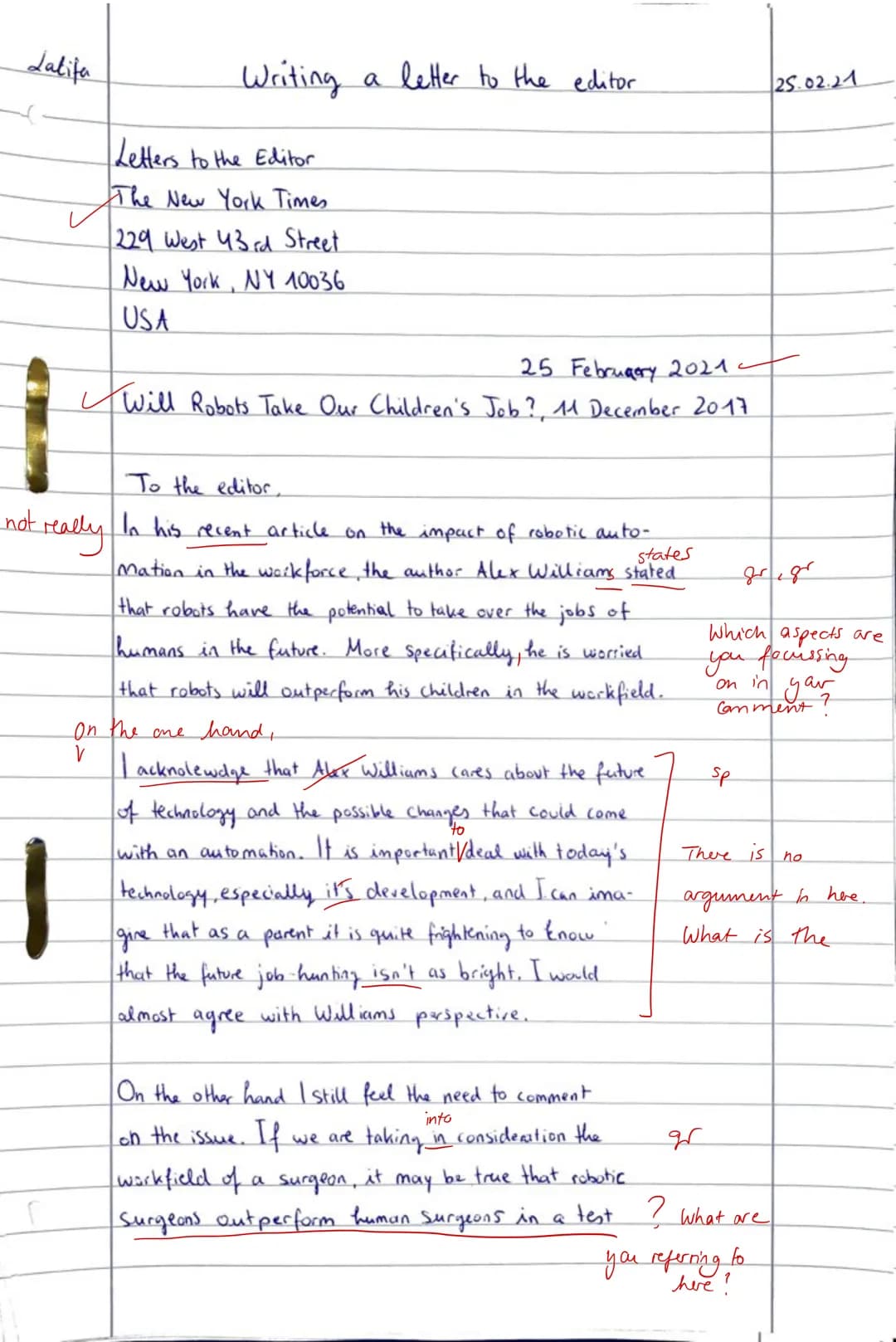 Benutzen Se Blocksatz!)
Latifa, 10.02.21 Analysis of a non-fictional text
no
to
бра се
Correct your text.)
ane sentence.
(I have
In the arti