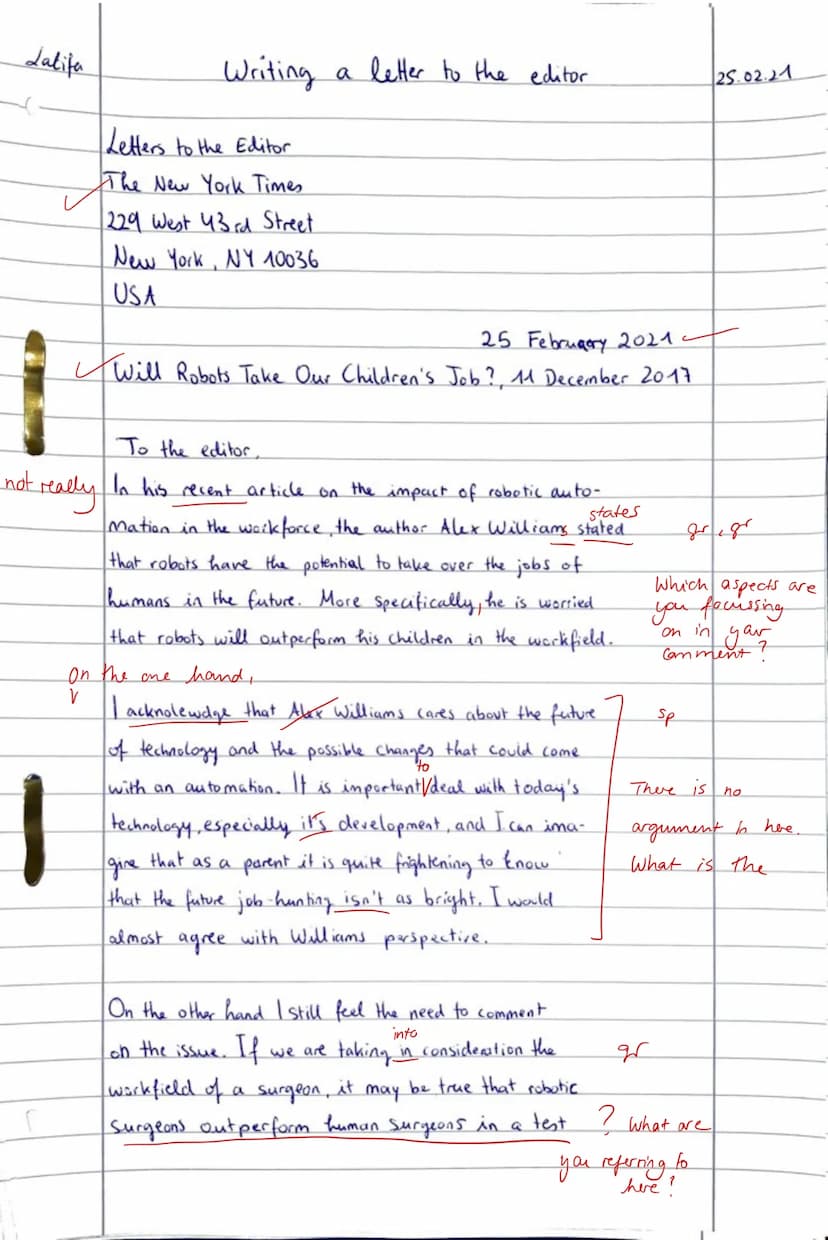 Benutzen Se Blocksatz!)
Latifa, 10.02.21 Analysis of a non-fictional text
no
to
бра се
Correct your text.)
ane sentence.
(I have
In the arti