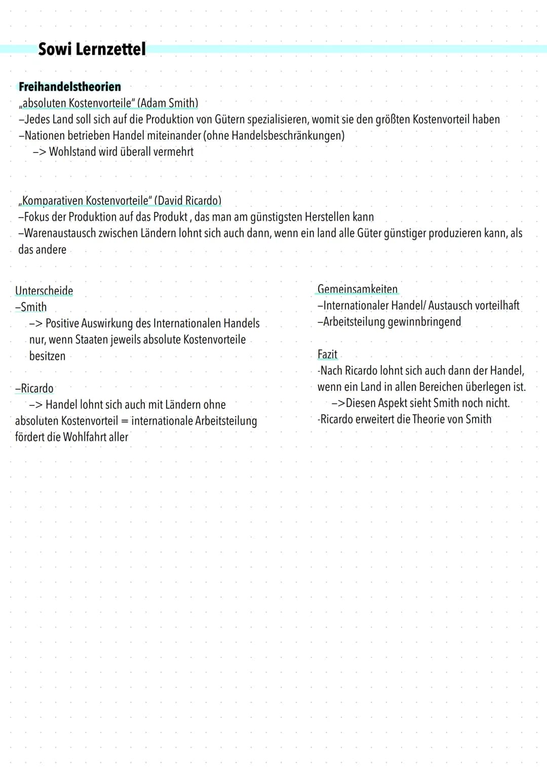 Sowi Lernzettel
Protektionismus & Freihandel
Protektionismus
-> Handelspolitik
->Mithilfe von Protektionistischen Maßnahmen in Form von Hand