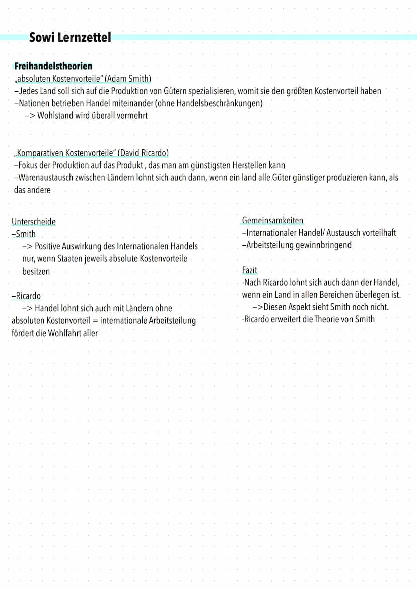 Sowi Lernzettel
Protektionismus & Freihandel
Protektionismus
-> Handelspolitik
->Mithilfe von Protektionistischen Maßnahmen in Form von Hand