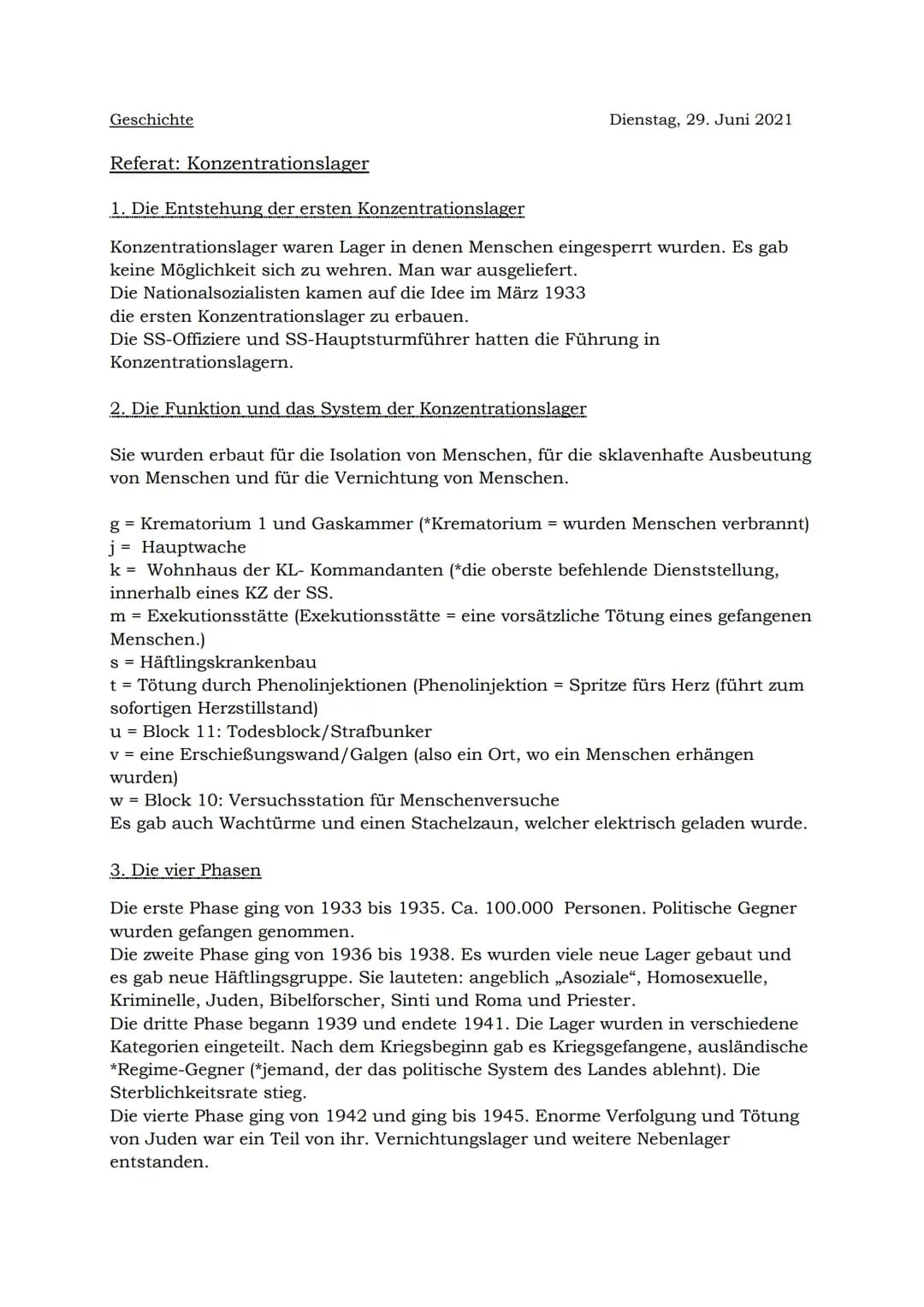 Geschichte
Referate: Konzentrationslager
Gliederung:
1. Die Entstehung der ersten Konzentrationslager
- Was waren Konzentrationslager?
- Wer