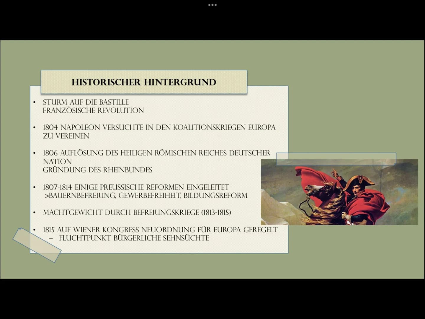 :
ROMANTIK (1795-1835)
von Irina und Samantha :
GLIEDERUNG
1
8
2
HISTORISCHER HINTERGRUND
1
MERKMALE
3
4 HOCHROMANTIK (1805-1815)
5
FRÜHROMA