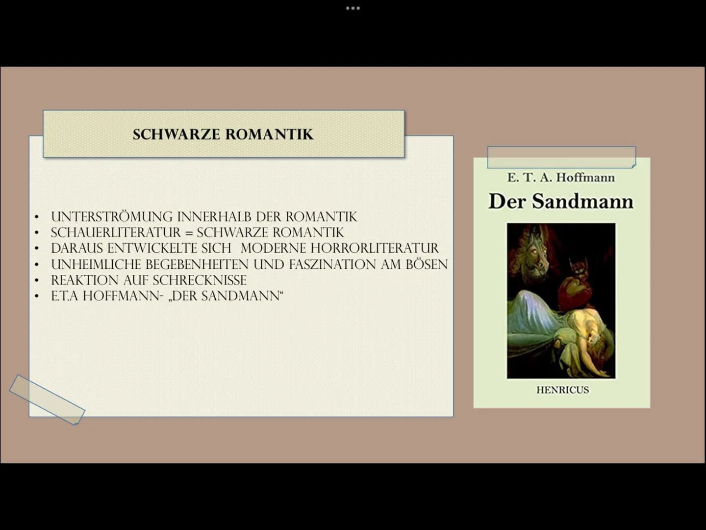 :
ROMANTIK (1795-1835)
von Irina und Samantha :
GLIEDERUNG
1
8
2
HISTORISCHER HINTERGRUND
1
MERKMALE
3
4 HOCHROMANTIK (1805-1815)
5
FRÜHROMA