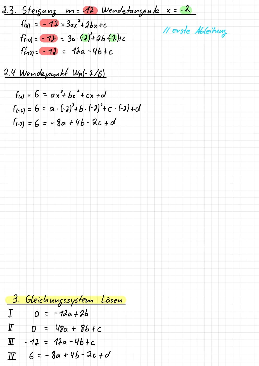 Funktionsrekonstruktion
Aufg.: Gesucht ist die ganzrationale Funktion dritten
Grades mit dem Wendepunkt Wp (-2/6), die an der
Stelle x = 4 e