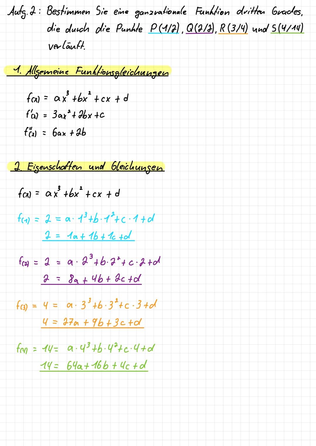 Funktionsrekonstruktion
Aufg.: Gesucht ist die ganzrationale Funktion dritten
Grades mit dem Wendepunkt Wp (-2/6), die an der
Stelle x = 4 e