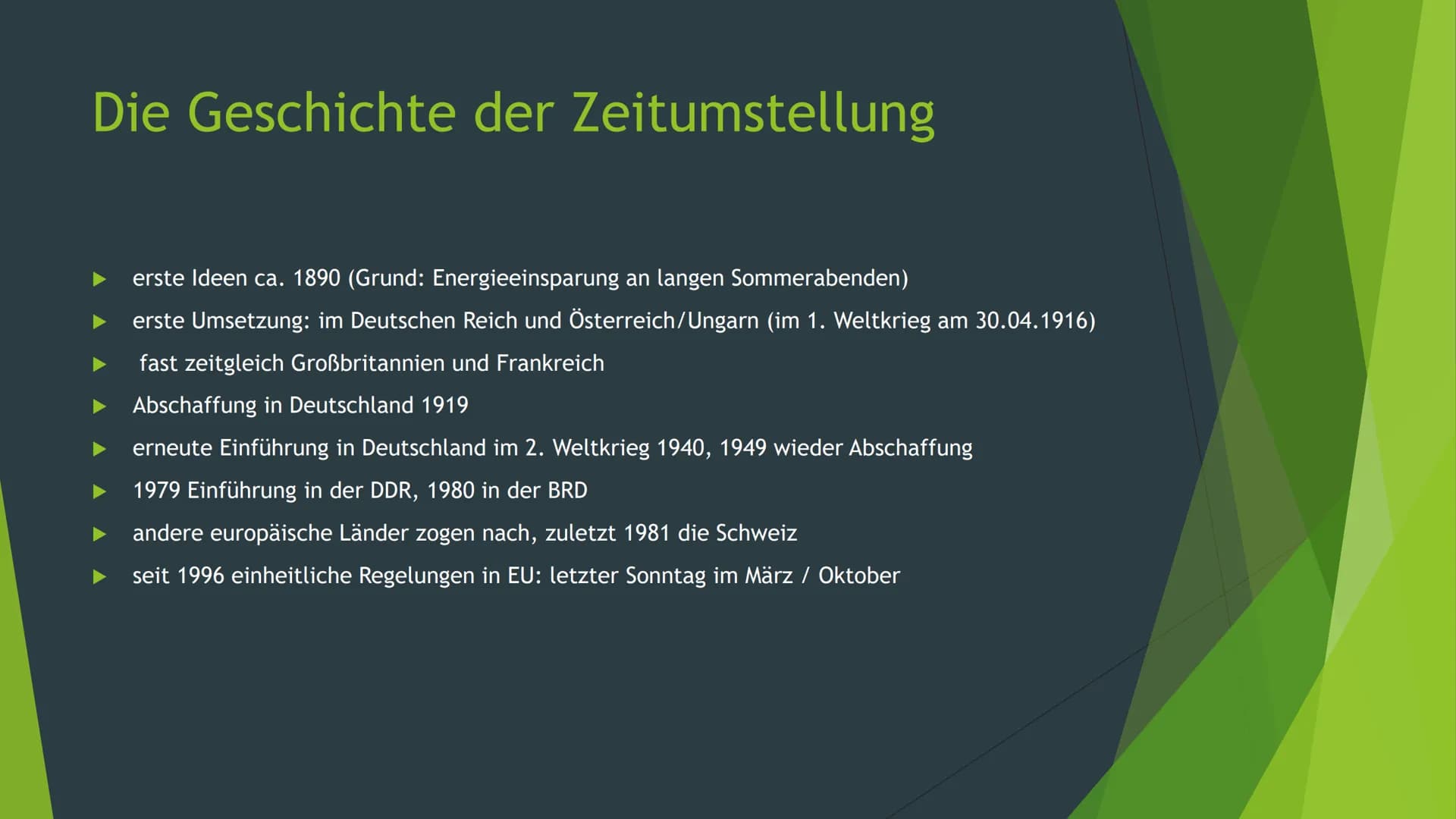  Die Zeitumstellung
Ein Vortrag von Finn Meyer Gliederung
1. Was ist die Zeitumstellung?
2. Geschichte der Zeitumstellung
3. Wie wird die Ze