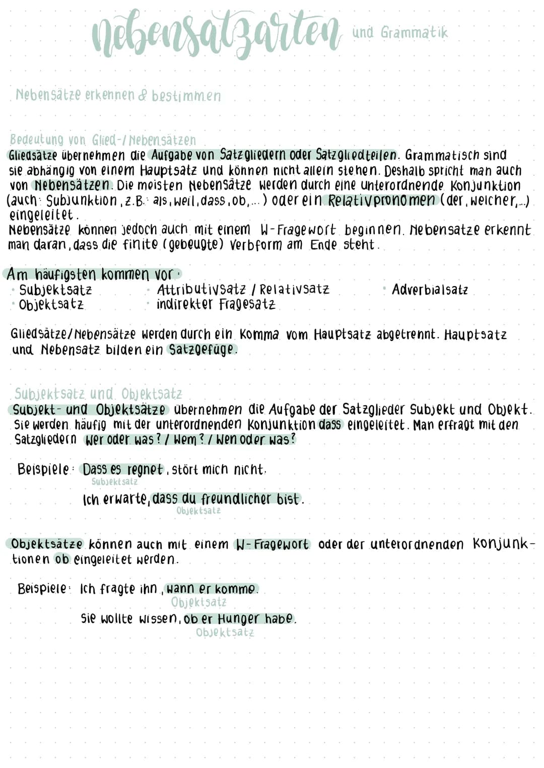 Nebensalzarten
Nebensätze erkennen & bestimmen
Bedeutung von Glied-/Nebensätzen
Gliedsätze übernehmen die Aufgabe von Satzgliedern oder Satz