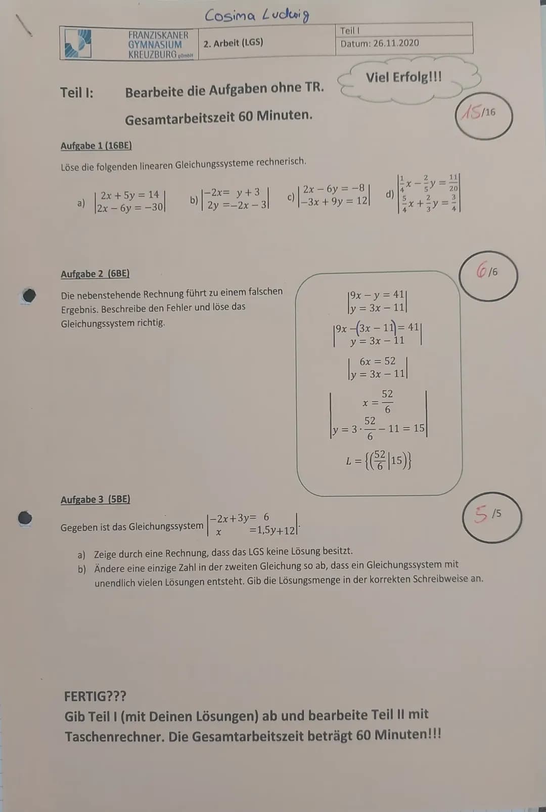 Arbeit - 1- - LGS (Lineare Gleichungssysteme)