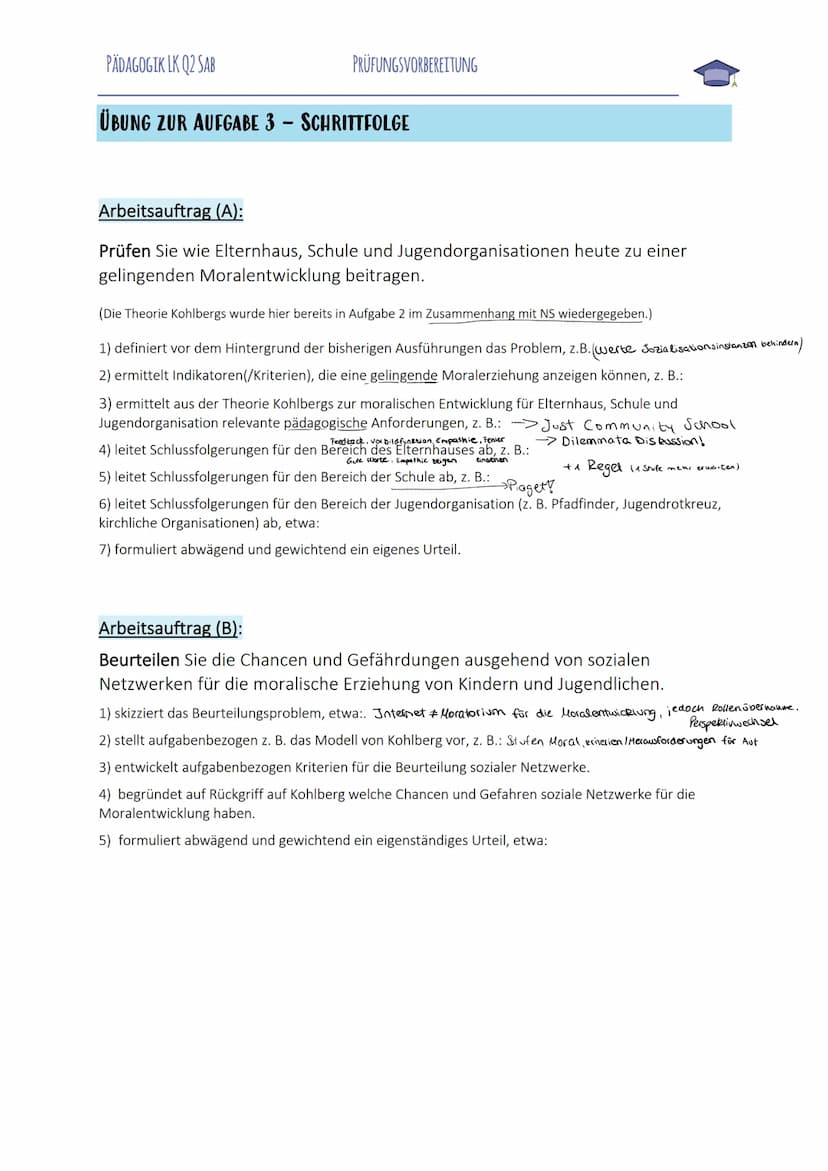 TIPPS FÜR DIE BEARBEITUNG EINER PÄDAGOGIKKLAUSUR (Q1/Q2)
AUFGABE 1
ur führt an, wobe
,,Formuliere den Hauptgedanken (1.1), gib den Inhalt de