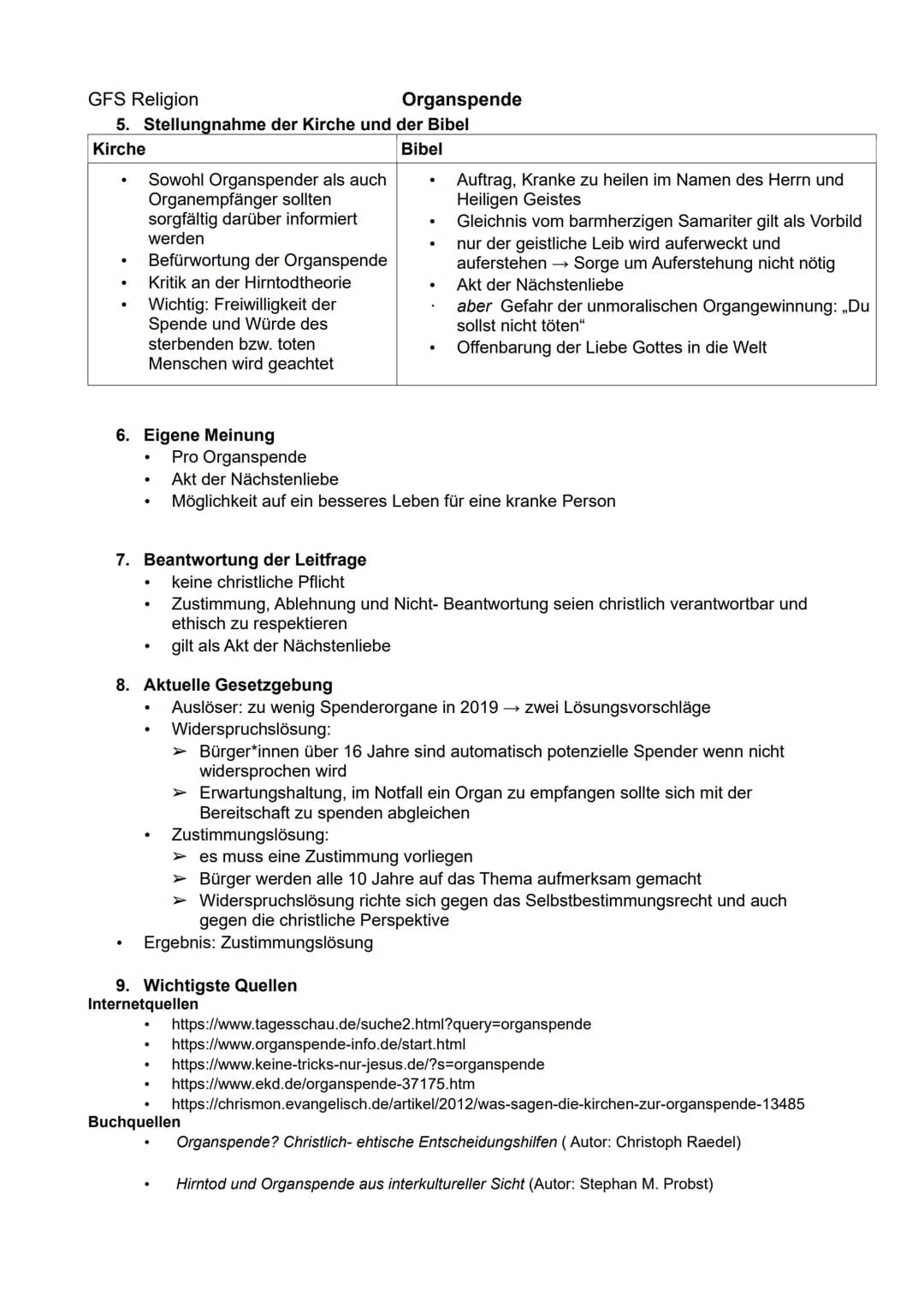 Die Organspende -
Sollte man als Christ Organspender se GFS Religion
Handout: Organspende -
Sollte man als Christ Organspender sein?
1. Orga