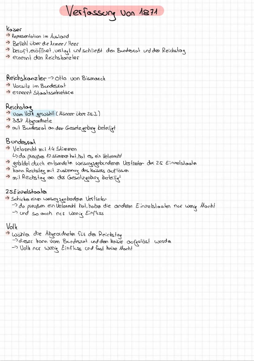 REICHSTAG
Wahl
Auflösung
Die Verfassung des Kaiserreiches 1871.
LEGISLATIVE
BUNDESRAT
LÄNDERKAMMER
Männer ab 25 Jahre
Mocht log bei kaiser:
