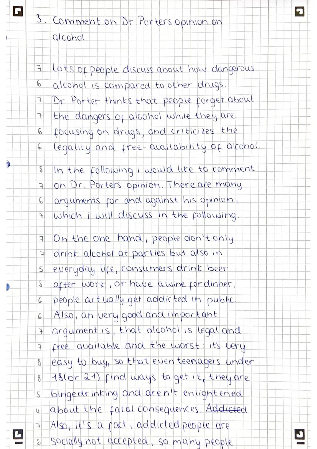 comment englisch dr. porters opinion on alcohol