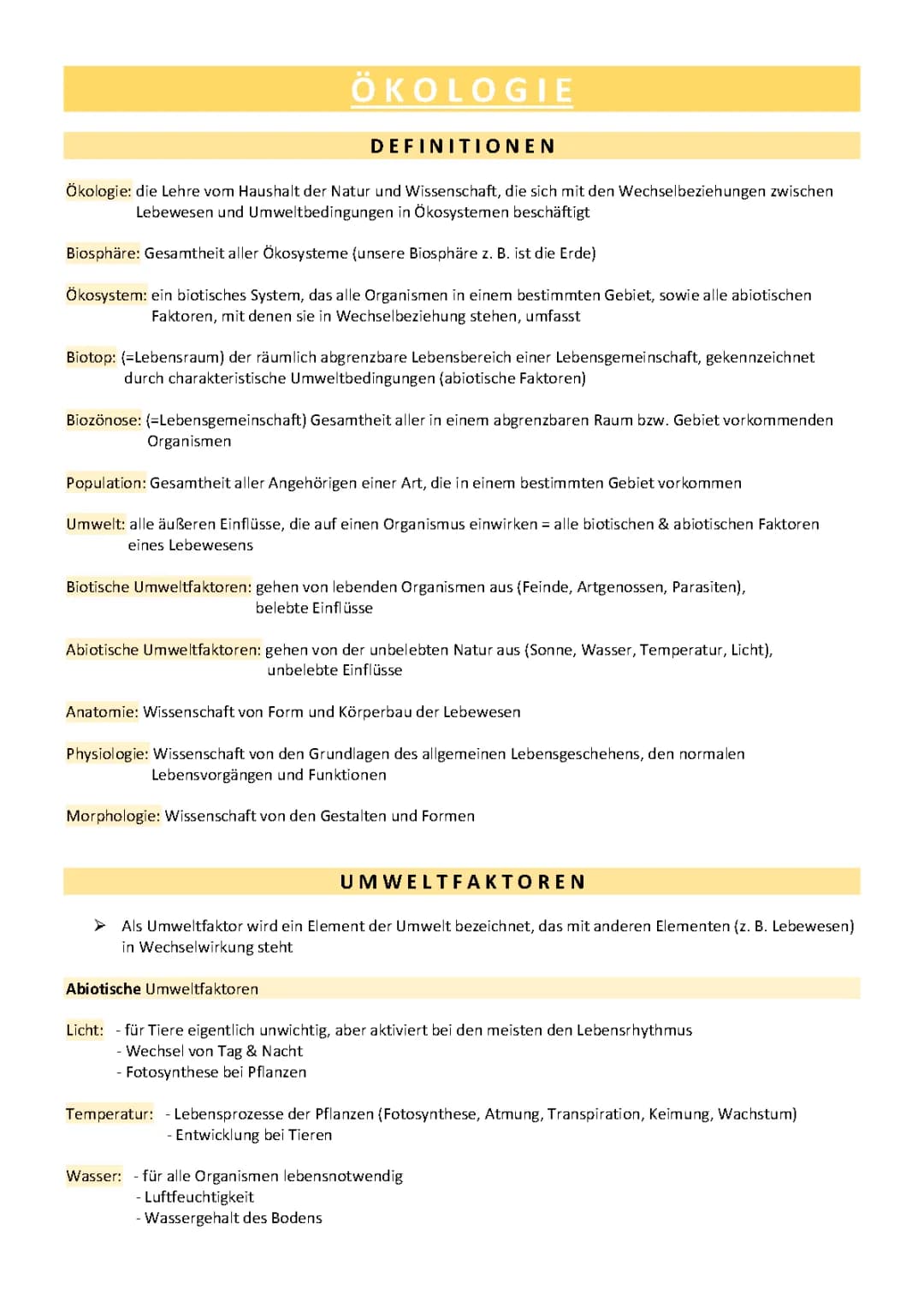 Ökologie Abitur: Zusammenfassung, Aufgaben und wichtige Begriffe PDF