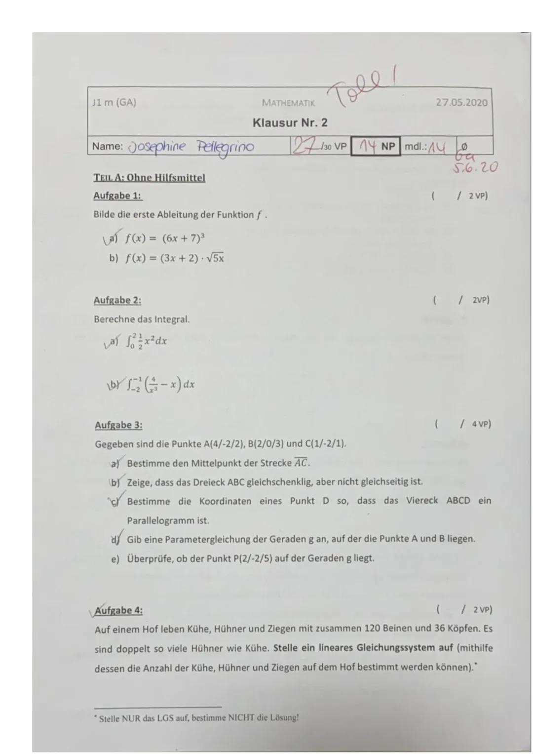 Integralrechnung Aufgaben Klasse 11 & 12, Gauß-Verfahren und Extrempunkte mit Lösungen